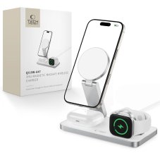 Bezdrôtová nabíjačka Tech-Protect Qi15W-A47 3v1 Magnetic Magsafe Wireless Charger White