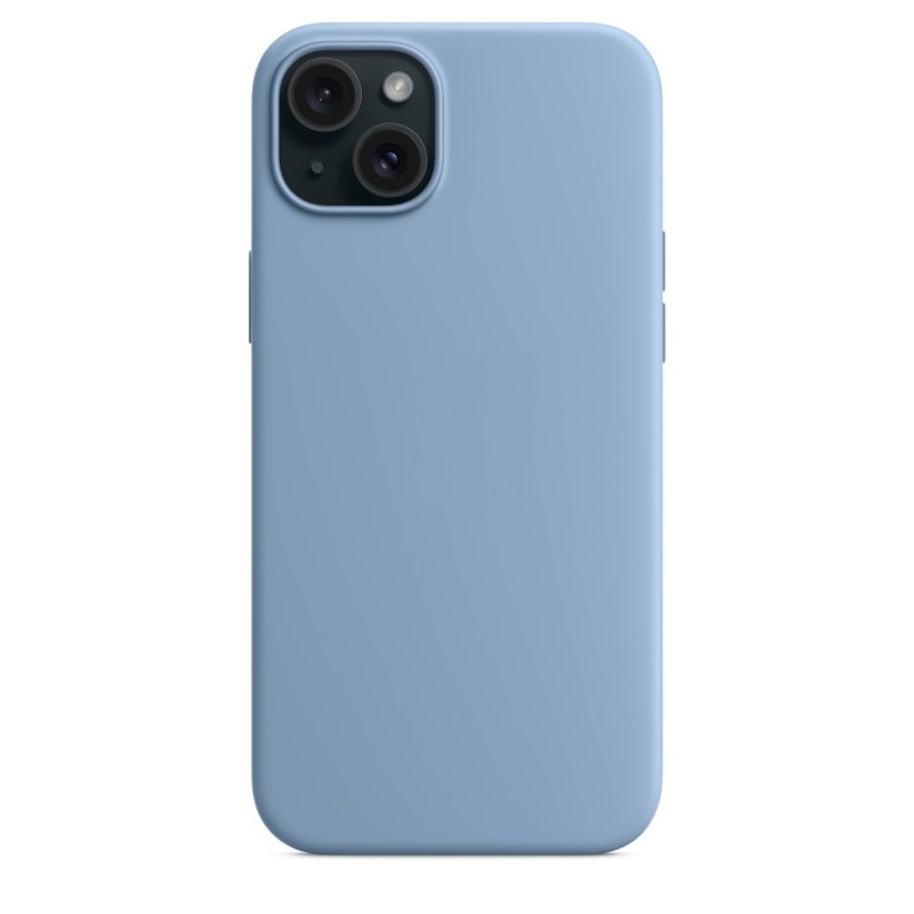 iPhone 15 Plus Silicone Case s MagSafe - Winter Blue design (slabomodrý)