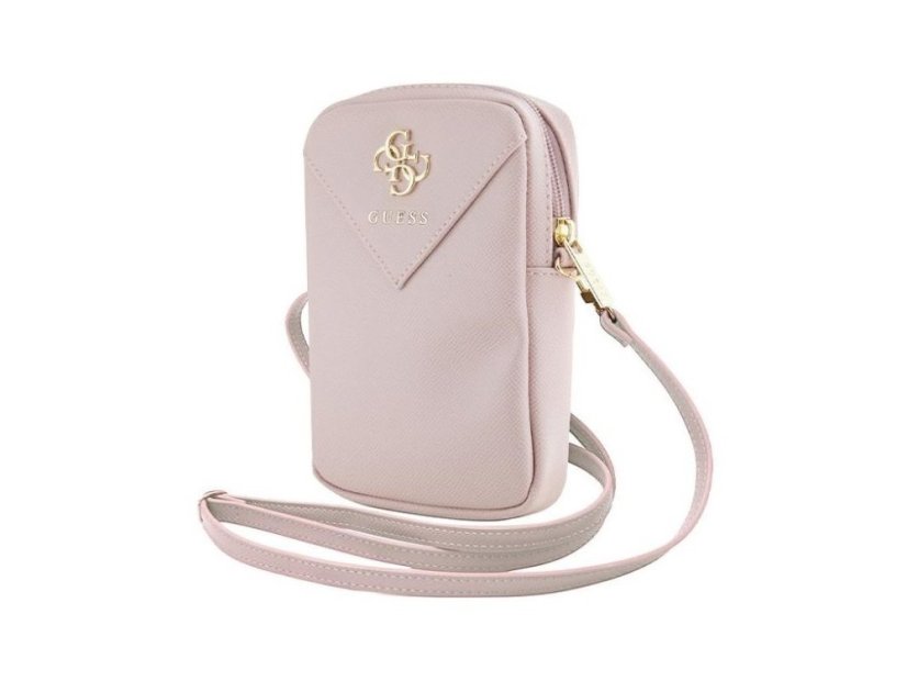 Guess PU Grained 4G Metal Logo telefon táska cipzárral Rózsaszín