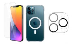 3PACK - Ochranné sklo + Crystal Air kryt s MagSafe + ochranné sklíčko kamery pre iPhone 12 Pro Max