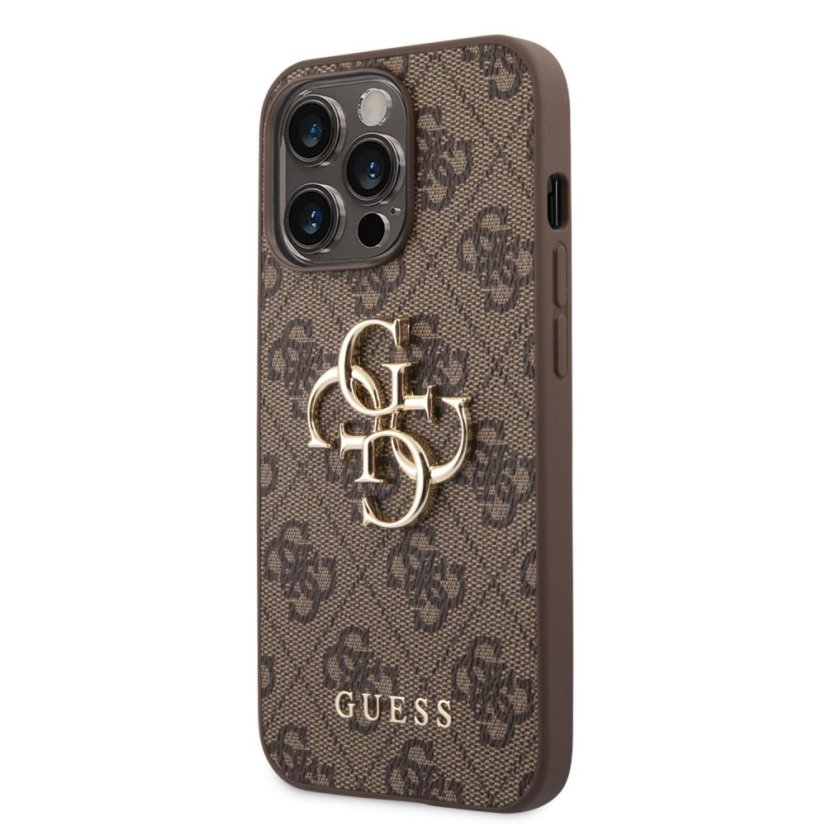Guess PU 4G Metal Logo zadný kryt pre iPhone 14 Pro Max Brown