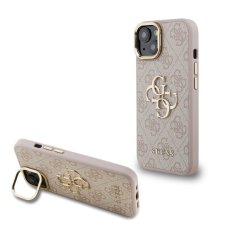 Guess PU 4G fém logó állvány kamera keret tok iPhone 15 rózsaszín Guess PU 4G fém logó állvány kamera keret tok iPhone 15 rózsaszín