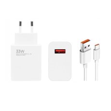 Xiaomi MDY-14-EL USB-A 33W Utazótöltő + USB-C 6A adatkábel Fehér (Bulk pack)