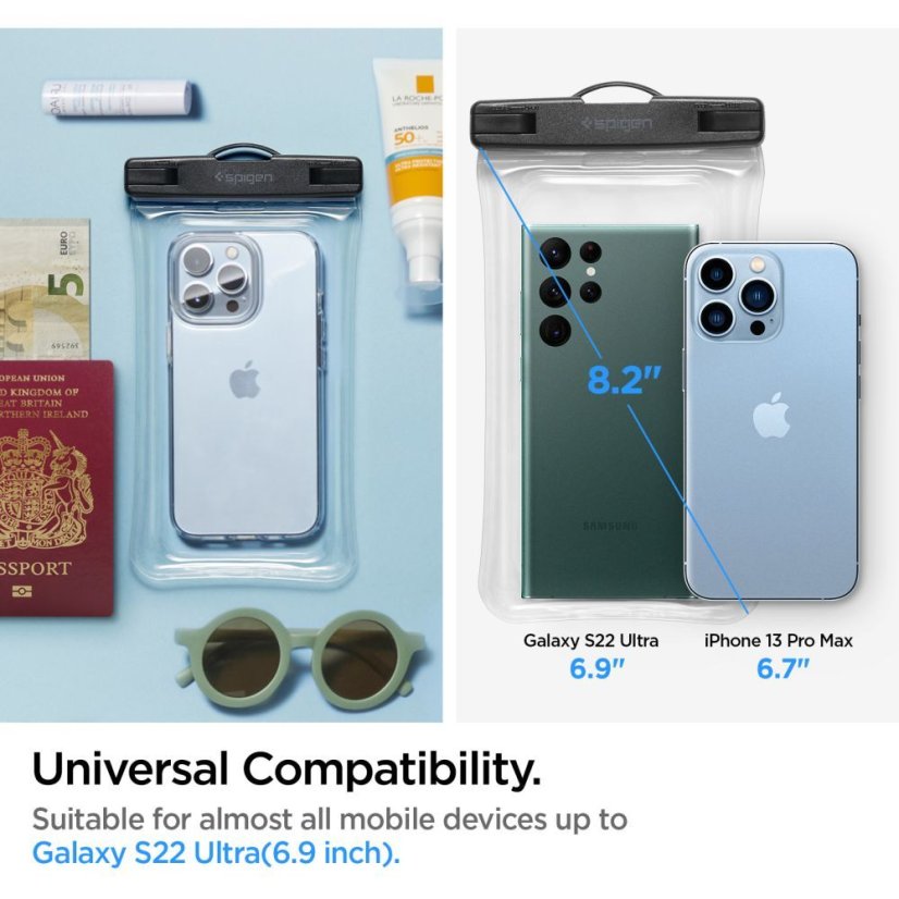 Vodeodolné púzdro Spigen A610 Universal Waterproof Floating Case Crystal Clear