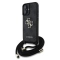 Guess PU 4G Metal Logo Crossbody Popruh zadný kryt pre iPhone 16 Black