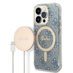 Kryt Original Set Guess Gubpp14Lh4Eacsb iPhone 14 Pro (Bundle Pack s MagSafe: Case + Charger / 4G / Gold - Blue)