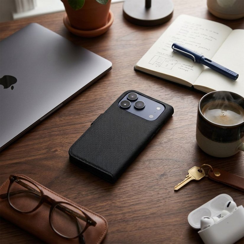 Kryt Anti-Theft 4Card Rfid Book Case iPhone 17 Pro Black Tech Fabric