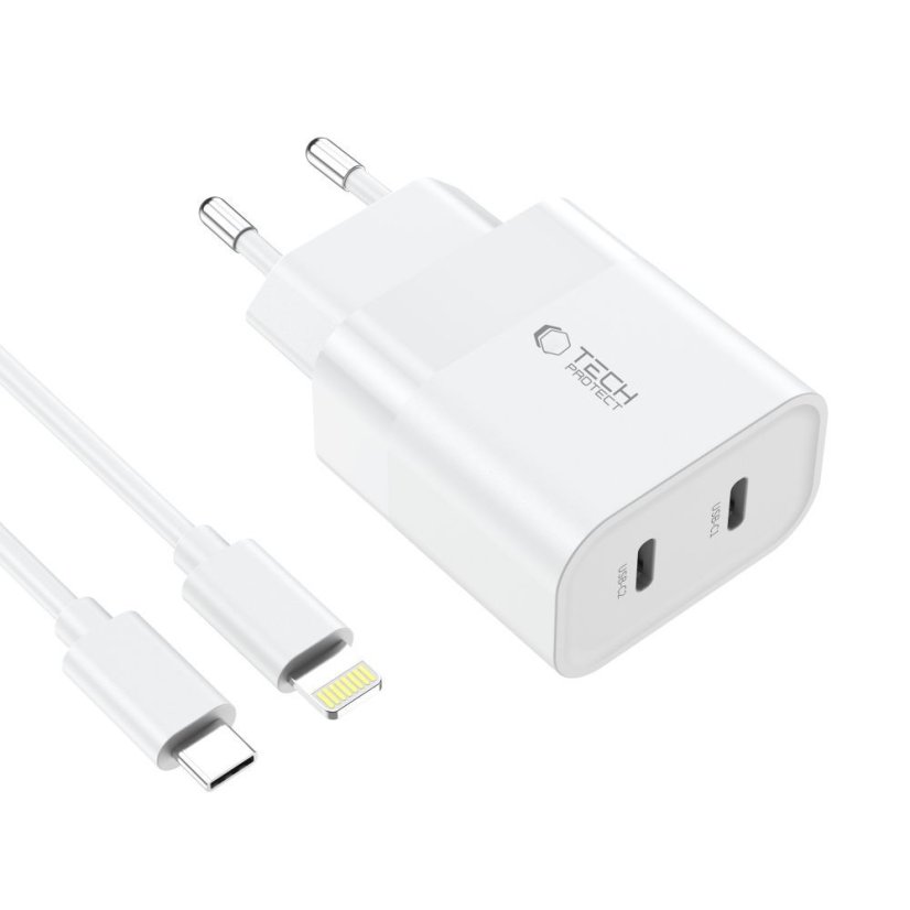 Nabíjačka do siete Tech-Protect C20W 2-Port Network Charger PD 20W + Type-C Cable White
