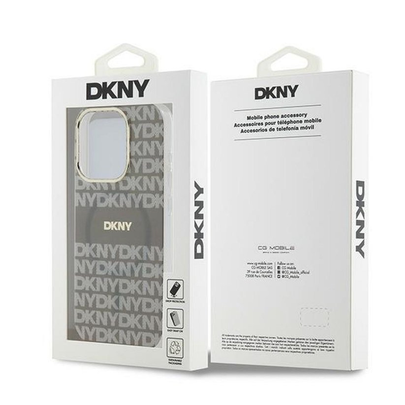 Kryt DKNY Case iPhone 15 Pro Max s MagSafe Dkhmp15Xhrhsee (DKNY Hc Magsafe Pc Tpu Repeat Texture Pattern W/ Stripe) Beige