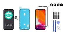 MULTIPACK - Fekete LCD kijelző iPhone XS Max + ragasztó a kijelző alatt + 3D védőüveg + szerszámkészlet