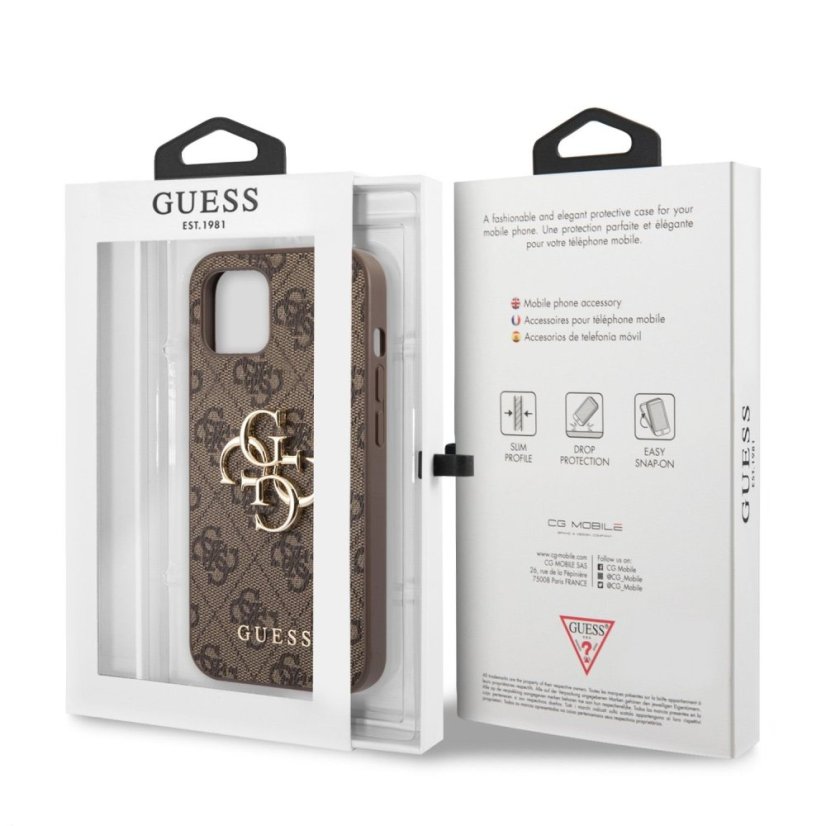 Guess PU 4G Metal Logo zadný kryt pre iPhone 13 Brown
