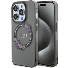 Kryt Original Faceplate Case Guess Guhmp15Lhfwfck iPhone 15 Pro (s MagSafe / Flowers Wreath / Black)