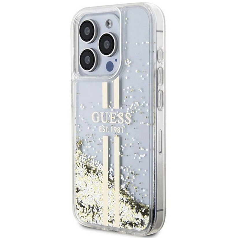 Kryt Original Faceplate Case Guess Guhcp15Xlfcsegt iPhone 15 Pro Max (Liquid Glitter Gold Stripes / Priesvitný)