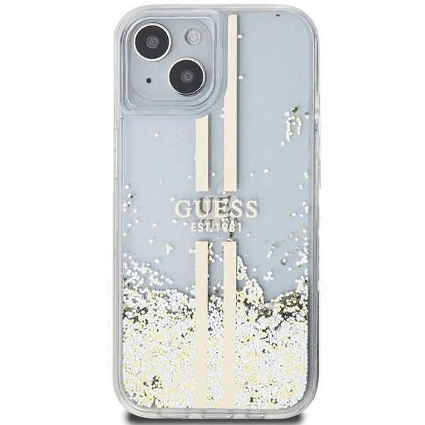 Kryt Original Faceplate Case Guess Guhcp15Slfcsegt iPhone 15 (Liquid Glitter Gold Stripes / Priesvitný)