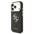 Guess PU Leather 4G Metal Logo Gold Frame zadný kryt pre iPhone 17 Pro Black