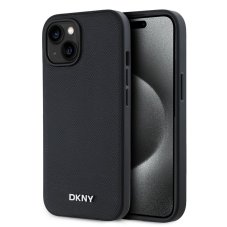 DKNY PU Leather Silver Metal Logo Magsafe zadní kryt pro iPhone 15 Black