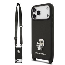 Karl Lagerfeld Saffiano Crossbody Popruh Metal Karl and Choupette zadný kryt pre iPhone 17 Pro Black
