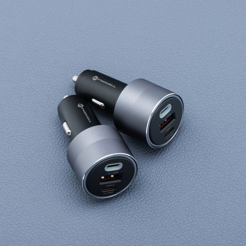 Nabíjačka auta Car Charger Forcell F-Energy Alu 2 X USB C + USB A Qc4.0 Pd Sfc2.0 4,5A 65W Gray