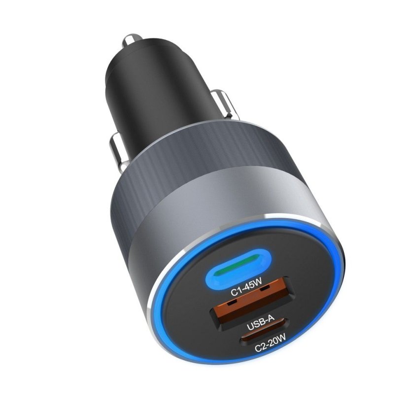 Nabíjačka auta Car Charger Forcell F-Energy Alu 2 X USB C + USB A Qc4.0 Pd Sfc2.0 4,5A 65W Gray
