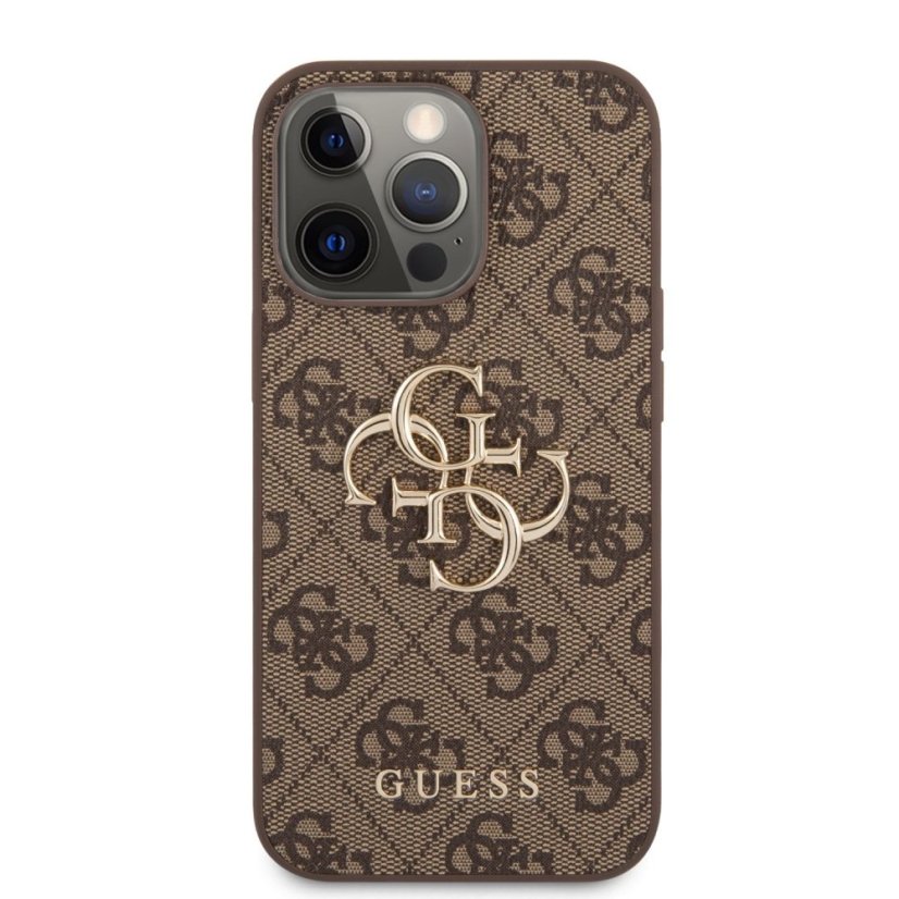 Guess PU 4G Metal Logo zadný kryt pre iPhone 13 Pro Max Brown