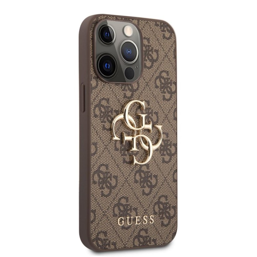Guess PU 4G Metal Logo zadný kryt pre iPhone 13 Pro Max Brown