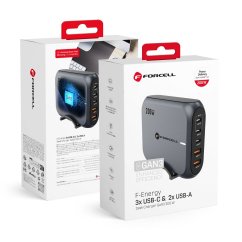 Forcell F-Energy Gan III Vt-51 Desktop Charger 3 X Typ C + 2 X USB A Pd Qc4.0 Sfc2.0 5A 200W Gray
