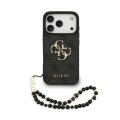 Guess PU 4G Metal Logo Strap zadný kryt pre iPhone 17 Pro Black