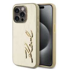 Karl Lagerfeld Wrinkled PU Signature Logo zadný kryt pre iPhone 15 Pro Gold