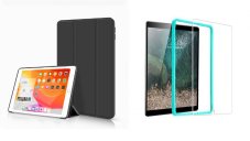 TriFold Smart Case - Kryt se stojánkem pro iPad Mini 1/2/3 - černý + ochranné tvrzené sklo s montážním rámečkem
