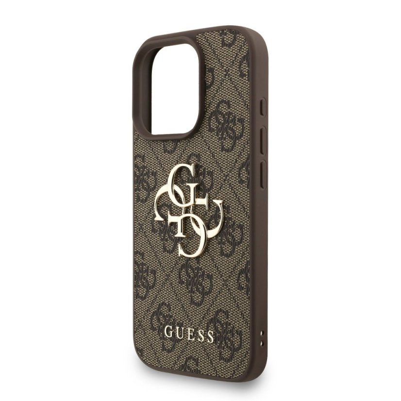 Guess PU 4G Metal Logo Strap zadný kryt pre iPhone 16 Pro Max Brown