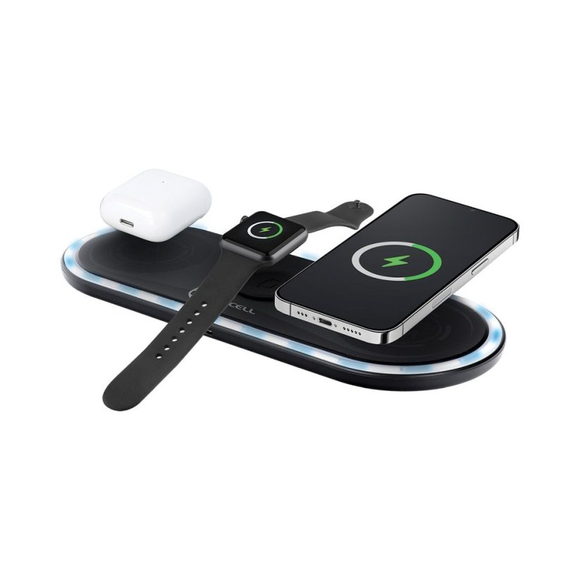 Bezdrôtová nabíjačka Wireless Charger Forcell F-Energy Ellipse 3W1 Qi Qc 15W Compatible With Apple + Cable USB C USB A Black