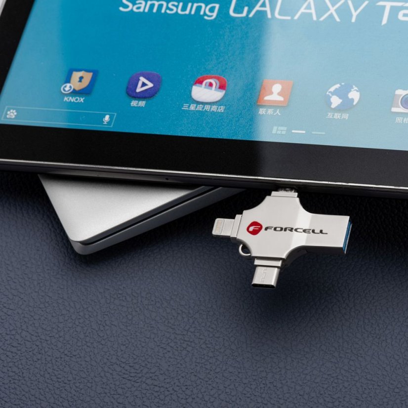 Pamäťová karta Pendrive 128Gb USB 3.2 Gen 1 (USB A / USB C / Lightning / Micro USB) Forcell F-Data Metal Quad Silver