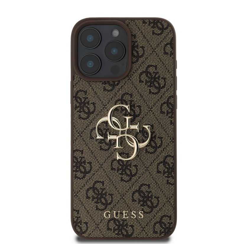 Guess PU 4G Metal Logo zadný kryt pre iPhone 16 Pro Max Brown