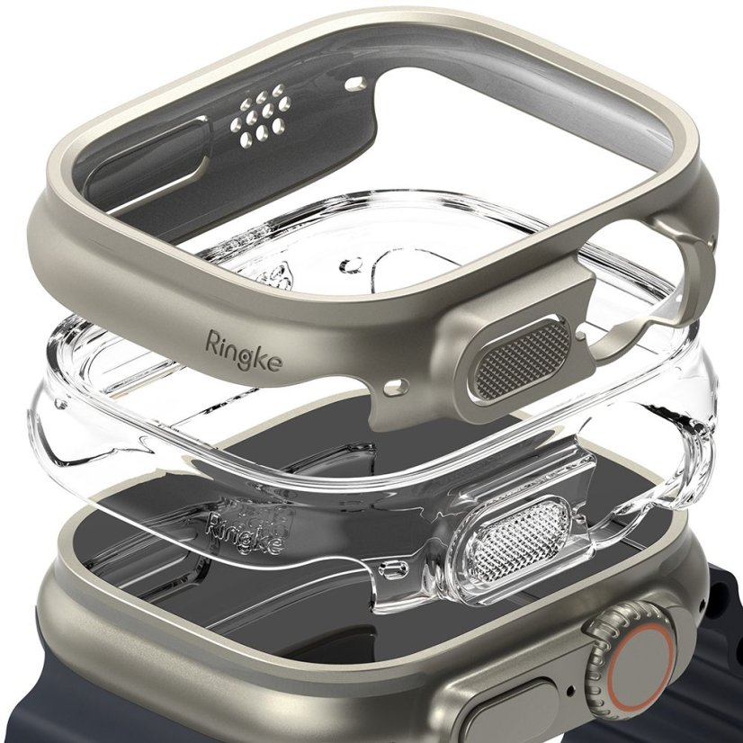 2ks v balení, set krytov Ringke Slim 2-Pack Apple Watch Ultra 1 / 2 (49 mm) Clear & Titanium Grey