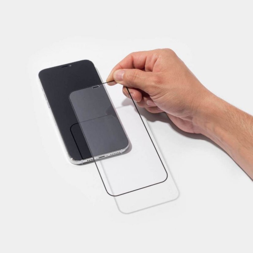 Védő edzett üveg fekete élekkel Apple iPhone 12 készülékhez