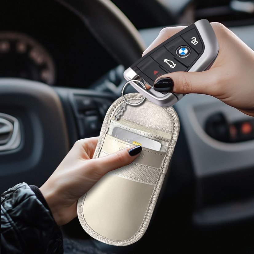RFID blokátor Klatka Faradaya Tech-Protect Klr100 Pouch Keyless Rfid Signal Blocker Case Caffe Latte