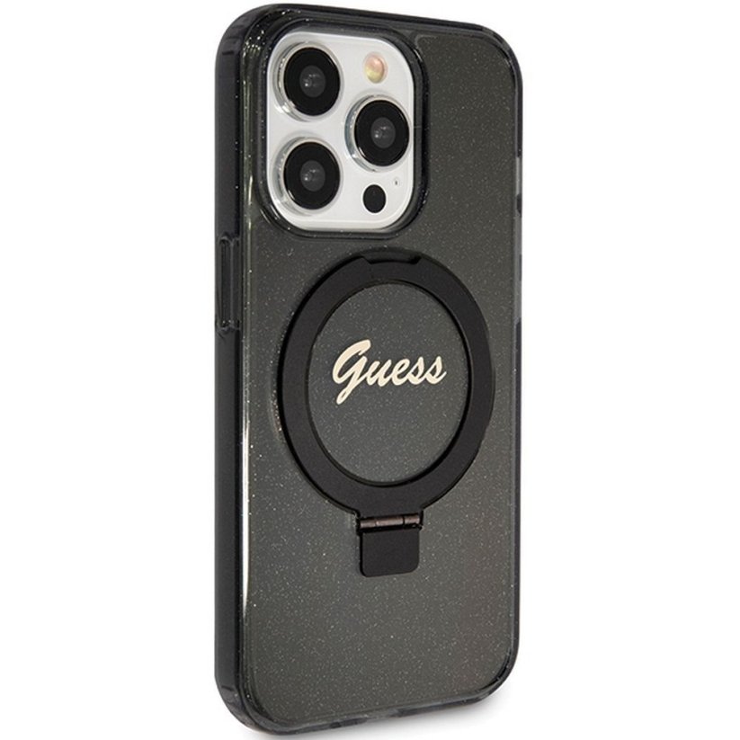 Kryt Original Faceplate Case Guess Guhmp15Xhrsgsk iPhone 15 Pro Max (s MagSafe / Glitter Script Logo / Ring Stand / Black)