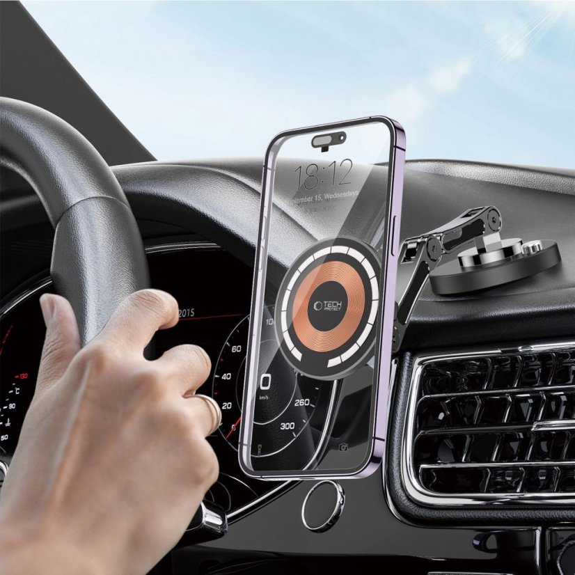 Držiak do auta Tech-Protect mm15W-V8 Magnetic Magsafe Dashboard Car Mount Wireless Charger 15W Black