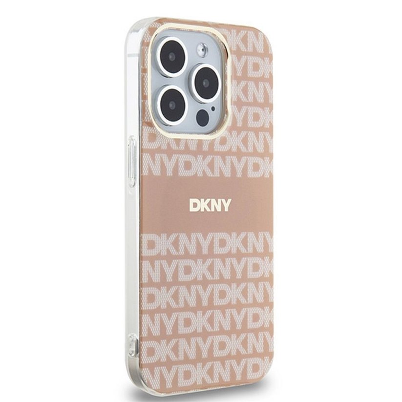 Kryt DKNY Case iPhone 15 Pro Max s MagSafe Dkhmp15Xhrhsep (DKNY Hc Magsafe Pc Tpu Repeat Texture Pattern W/ Stripe) Pink