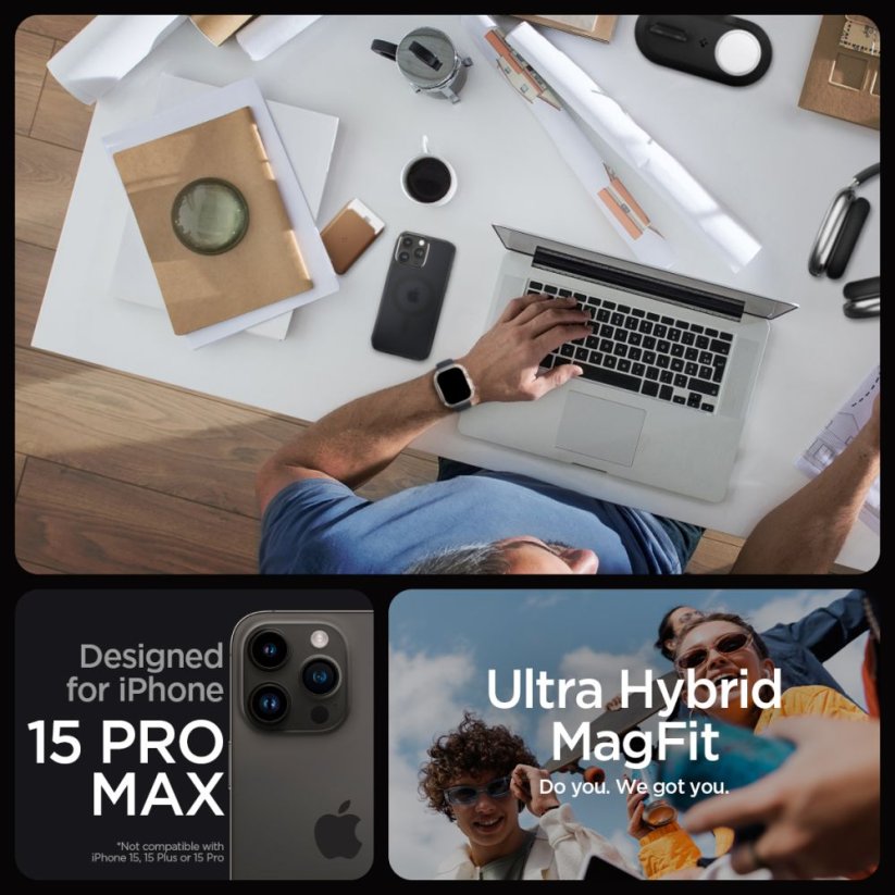 Kryt Spigen Ultra Hybrid Mag Magsafe iPhone 15 Pro Max Frost Black