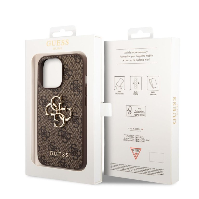Guess PU 4G Metal Logo zadný kryt pre iPhone 14 Pro Max Brown