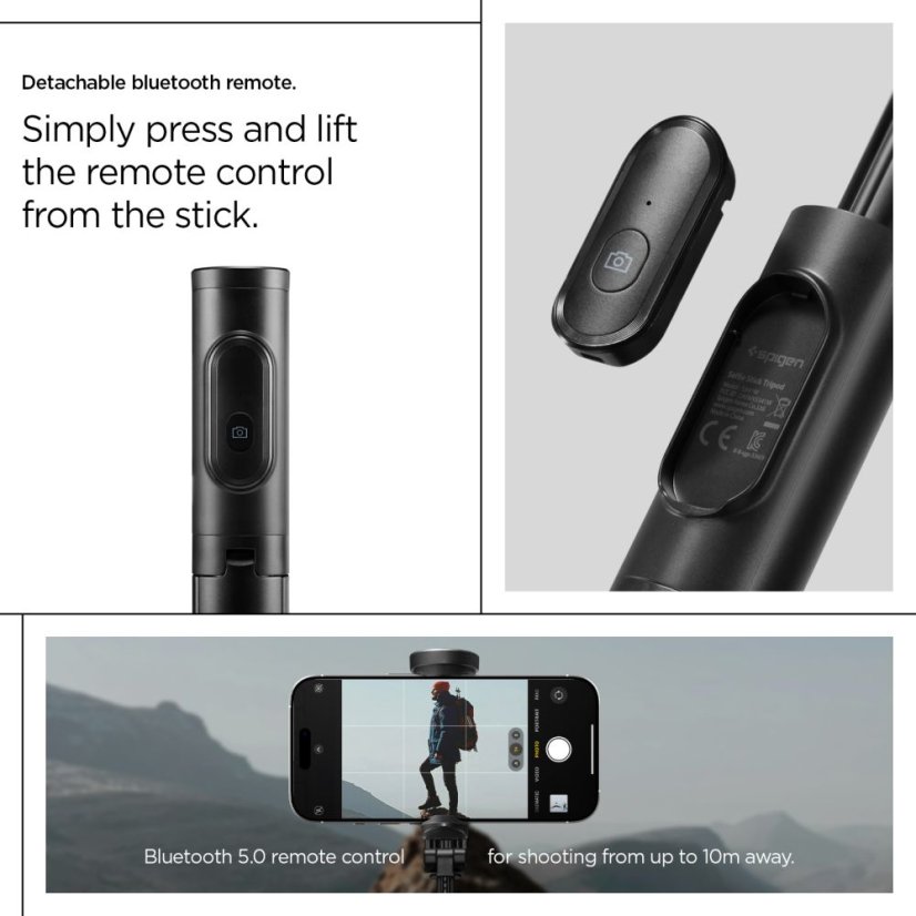 Selfie tyč Spigen S541W Bluetooth Selfie Stick Tripod Black