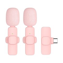 Wireless Lavalier Microphone Type C Double With Long Hair (2 In Set) K1 Pink
