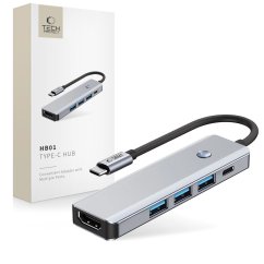 HUB rozbočovač Tech-Protect Hb01 Hub Adapter 5In1 Type-C + Usb3.0 + Hdmi 4K 60Hz + PD100W Space Grey