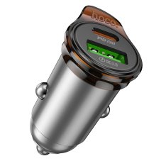 Nabíjačka auta Car Charger Hoco USB A + USB C Qc3.0 Pd 43W + Cable USB C to USB C Nz16A Metal Gray