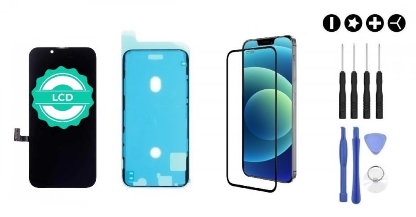 MULTIPACK - LCD kijelző iPhone 13 + ragasztó a kijelző alatt + 3D védőüveg + szerszámkészlet