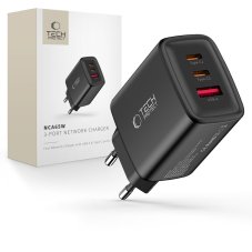 Tech-Protect Nca65W-Gan 3 portos hálózati töltő PD 65W / QC3.0 Black