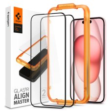 2ks v balení, set ochranných skiel Spigen Alm Glass Fc 2-Pack iPhone 15 Plus Black