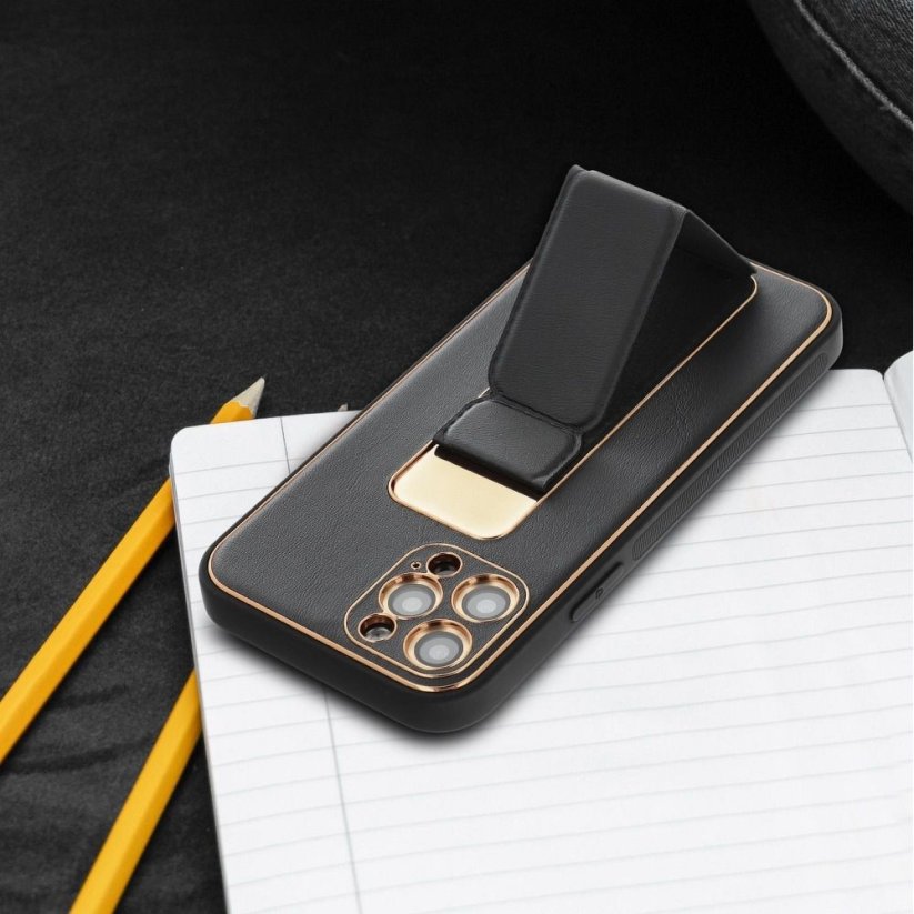 Forcell LEATHER Case Kickstand  iPhone 13 Pro Max  čierny