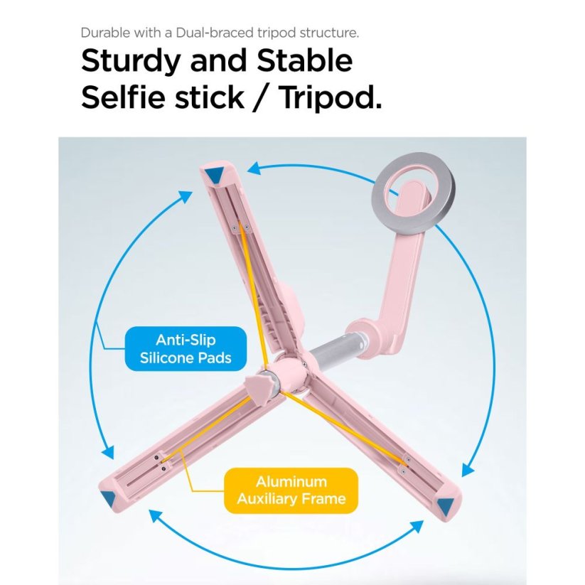 Selfie tyč Spigen S570W Magsafe Bluetooth Selfie Stick Tripod Misty Rose